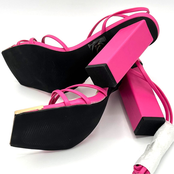 EGO Serious Lace Up Cross Strap Metallic Square Toe Block Heel in Pink Size 8 - Picture 5 of 7
